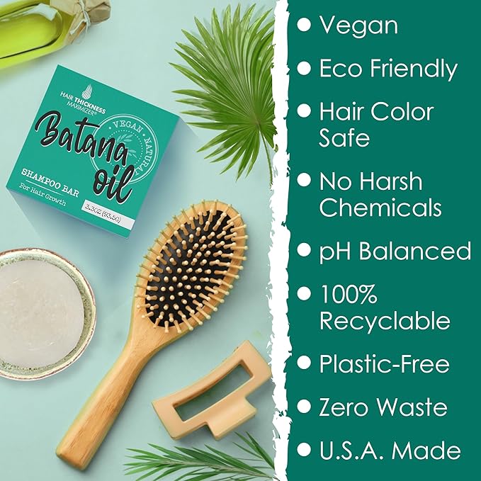 Batana Oil for Hair Growth Shampoo Bar - Eco Friendly, Vegan, pH Balanced & Color Safe Shampoo Bar with Jojoba & Rice - Sulfate Free Shampoo Bar for Color Safety & Hair Thickening