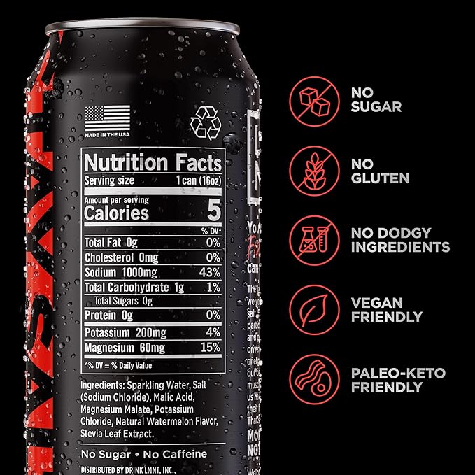 LMNT Sparkling Electrolyte Drink - Watermelon Salt | 12-Count