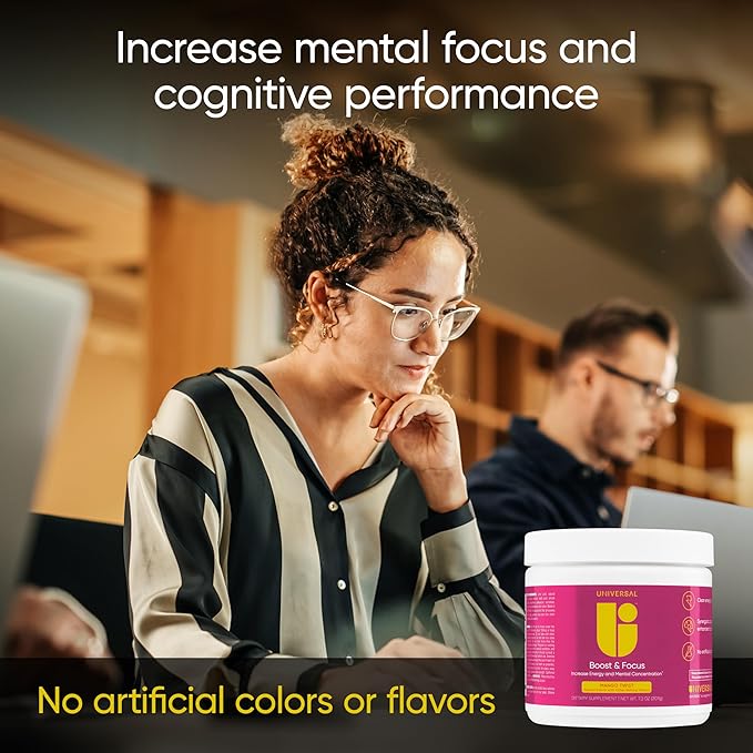Boost & Focus Powder, Increase Energy and Cognitive Performance, Pre Workout, Custom Dosing, VIT B12, Niacin, Choline, L-Tyrosine, No Artificial Flavors, 30 Servings (Mango Twist)
