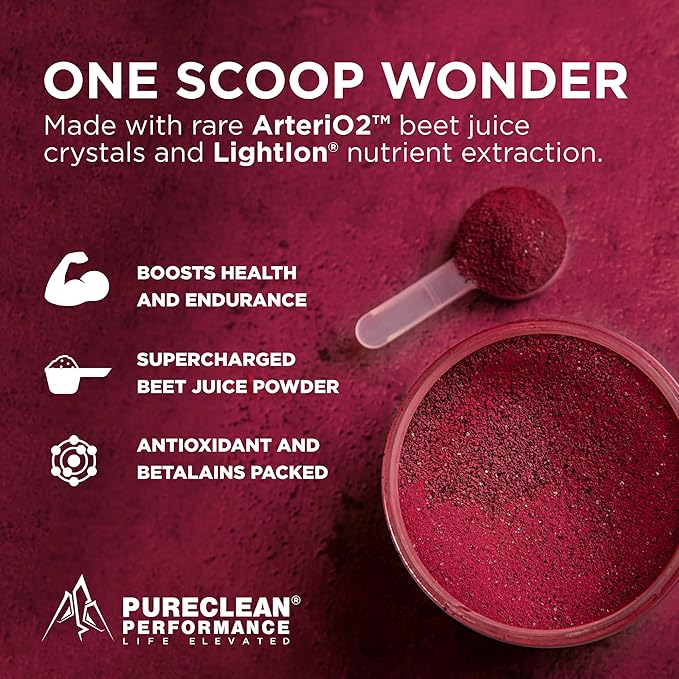 PureClean Beet Premium Beet Juice Powder - 100% Organic Nitric Oxide Support for Clinically-Proven 3X Greater Circulation, Endurance & Energy - Proudly Cold-Pressed, Eco Friendly, USA - 30 Servings