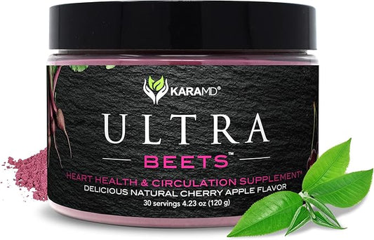 KaraMD UltraBeets - Beetroot Superfood Powder - Heart Health, Circulation & Energy Supplement - Supports Nitric Oxide Production - Cherry Apple Flavored Drink Mix - 30 Servings