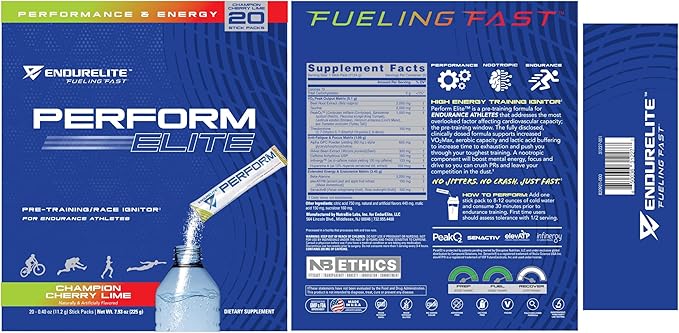 EndurElite Perform Elite- Pre Workout Powder Supplement- Pre-Workout for Endurance Athletes- 20 Serving Bag- Champion Cherry Lime