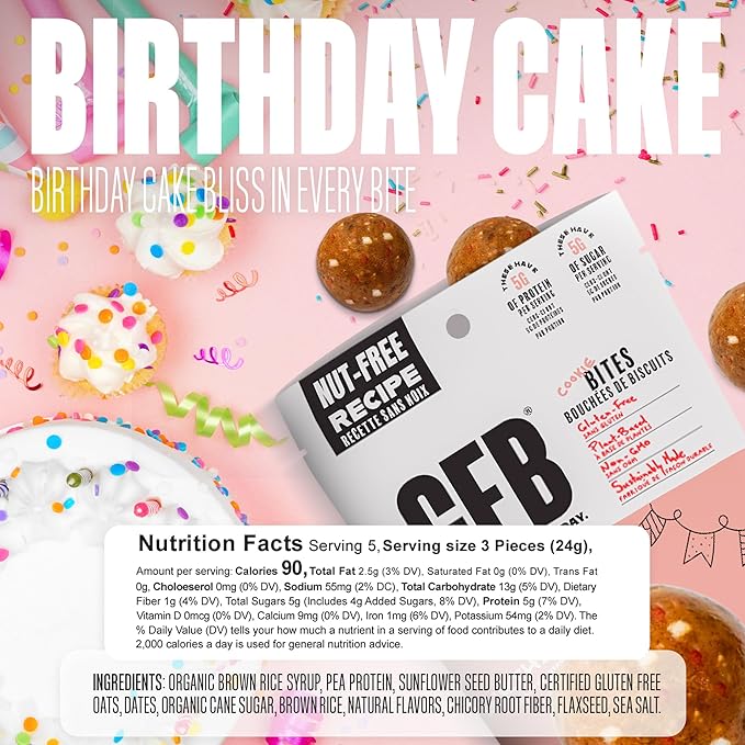 The Gluten Free Brothers Gluten Free Protein Cookie Bites Nut Free Variety Pack – Super Tasty Allergian Friendly Fudge Brownie, Cookie Dough & Birthday Cake Vegan Protein Bites, 4 Oz (6 Count)