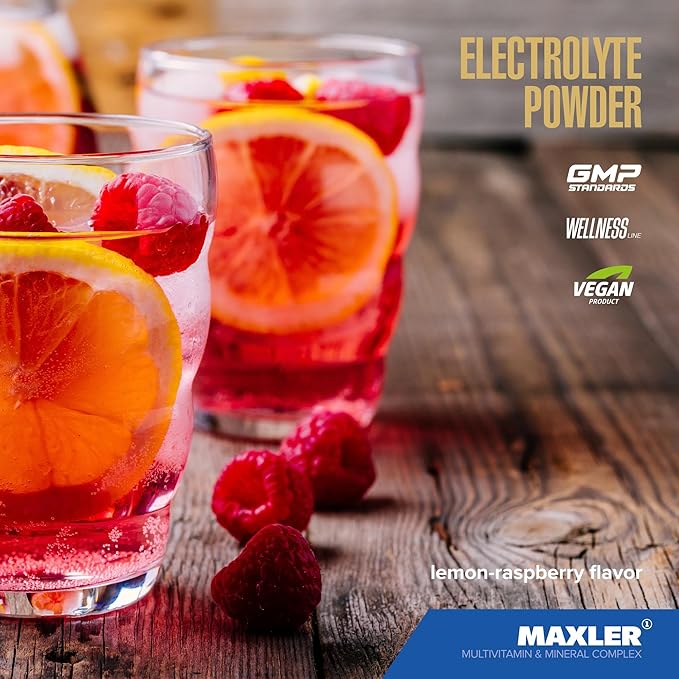 Maxler Electrolyte Powder - Hydration Packets Drink Mix with Trace Mineral Complex - Keto Electrolytes Powder Packets with Natural Flavors and Sweeteners - 15 Servings - Lemon-Raspberry