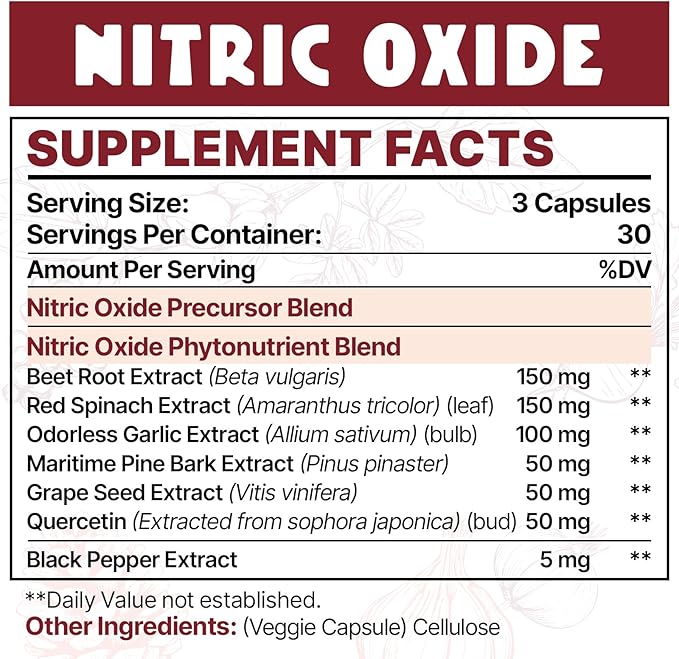 Nitric Oxide Supplement for Men, Nitric Oxide Precursor & Nitric Oxide Phytonutrients Complex - 90 Capsules (1 Bottle)
