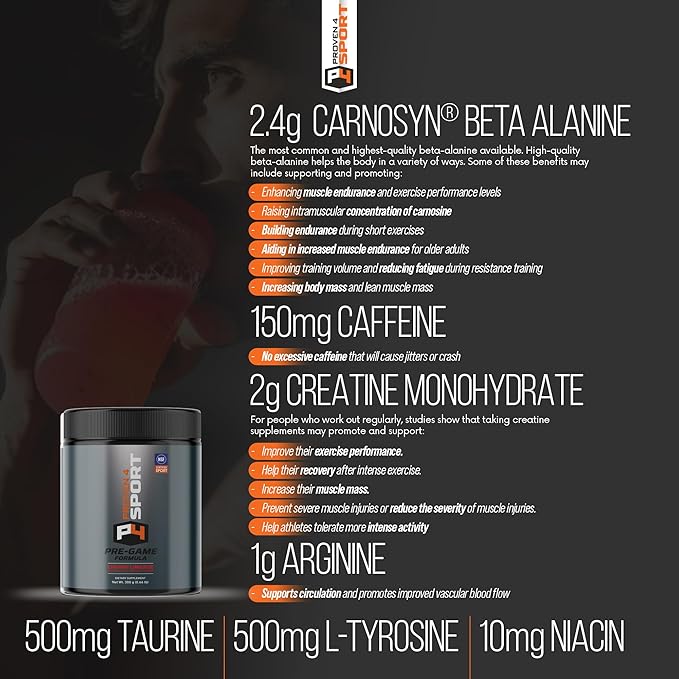 Proven4 Pre Workout Powder for Men and Women with Creatine - Beta Alanine - Caffeine NSF Certified preworkout Energy Supplement Chery Limeade 30 Servings