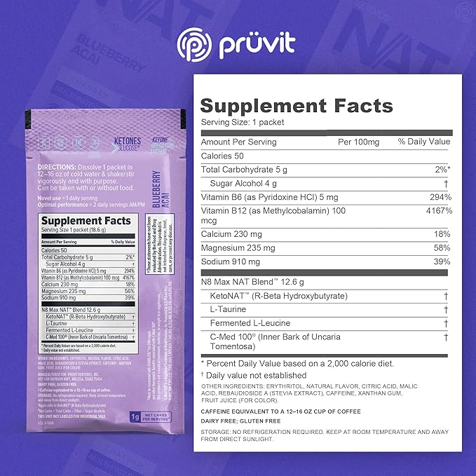 PRÜVIT OS NAT® Blueberry Acai Supplements – Charged - for Men and Women (20 Count)