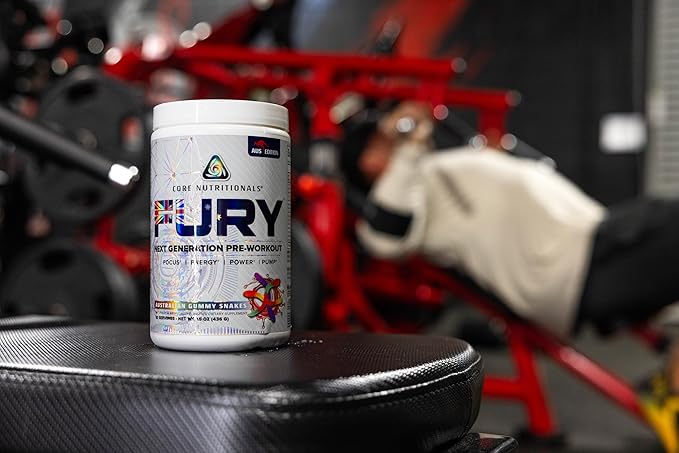 Core Nutritionals Fury Platinum Pre Workout Intensifier with 375mg Caffeine, 5G Creatine Monohydrate, 6G L-Citruline for Maximum Pump, Power, Focus and Energy, 20 Servings, (Green Apple Candy)