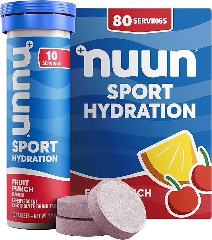 Nuun Sport Electrolyte Tablets - Dissolvable in Water, Fruit Punch, 5 Essential Electrolytes for Hydration, 1g Sugar Drink Mix, Vegan, Non-GMO, 8 Pack (80 Total Servings)