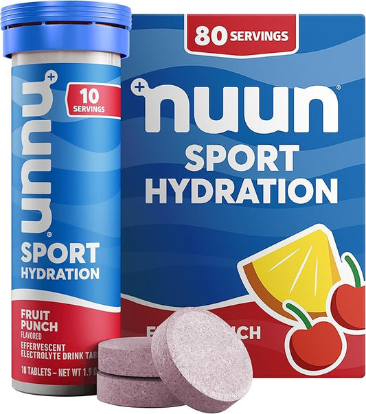Nuun Sport Electrolyte Tablets - Dissolvable in Water, Fruit Punch, 5 Essential Electrolytes for Hydration, 1g Sugar Drink Mix, Vegan, Non-GMO, 8 Pack (80 Total Servings)