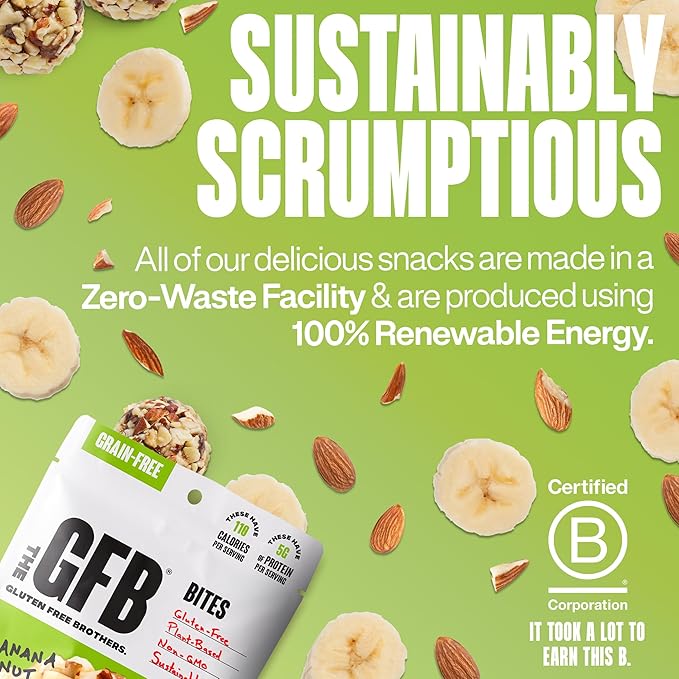 The Gluten Free Brothers Grain Free Banana Nut Bites – Grain Free Protein Balls – Non GMO, Soy Free, Vegan – Paleo Friendly Snack Size Plant Based Protein Energy Balls, 4 Oz (6 Count)