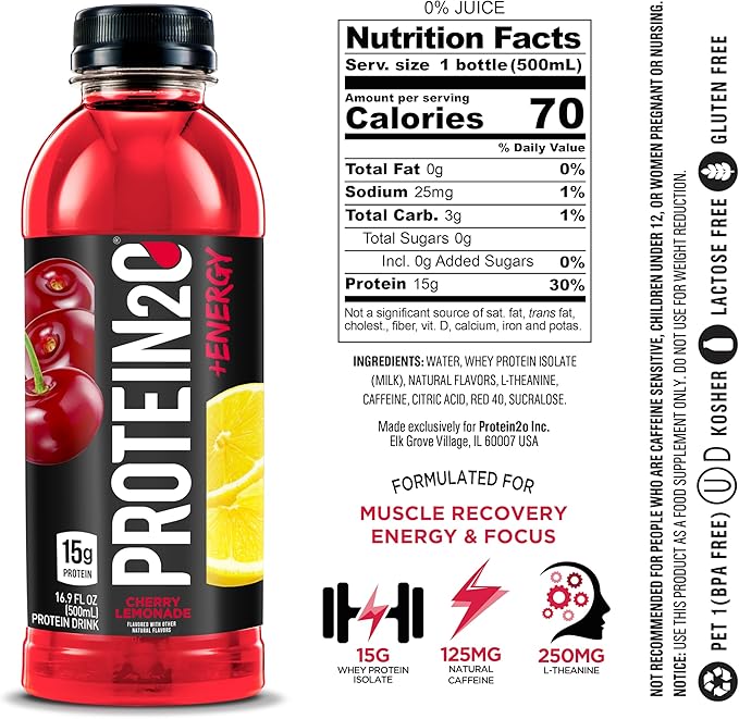 Protein2o 15g Whey Protein Infused Water Plus Energy, Variety Pack, 16.9 oz Bottle (12 Count)