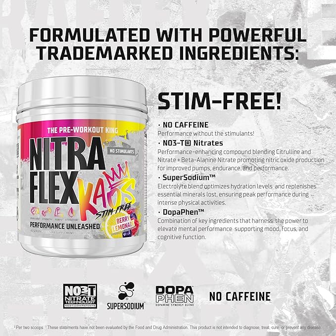 GAT SPORT Nitraflex KAOS Stimulant Free Pre-Workout (Berry Lemonade)