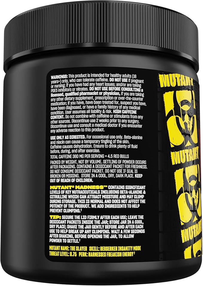 Mutant Madness | Pre Workout Powder Supplement Performance and Pump Blend Includes L-Citrulline, Beta-Alanine, Taurine, L-Tyrosine | 30 Serving | Blue Raspberry