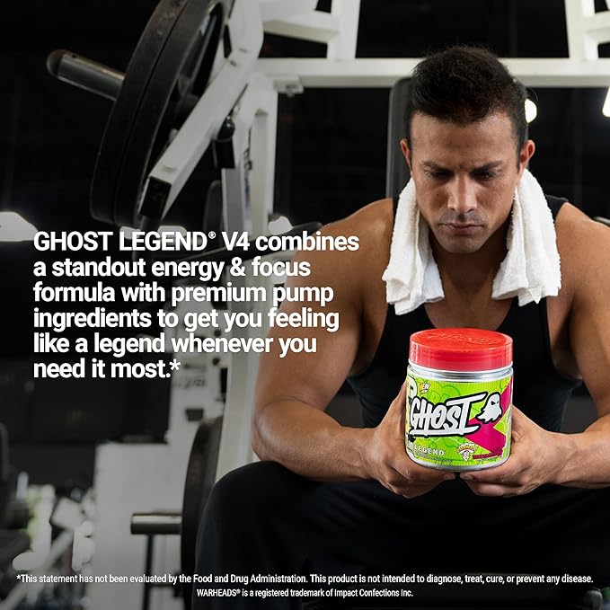 GHOST Legend V4 Pre-Workout Powder, Warheads Sour Watermelon - 30 Servings – Pre-Workout for Men & Women with Choline, L-Citrulline, & Beta Alanine for Energy & Focus