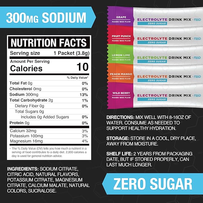 Fluid Tactical - Zero Sugar, Keto Electrolyte Powder, Hydration Packets, Made in USA (Wild Berry, 25 Count)