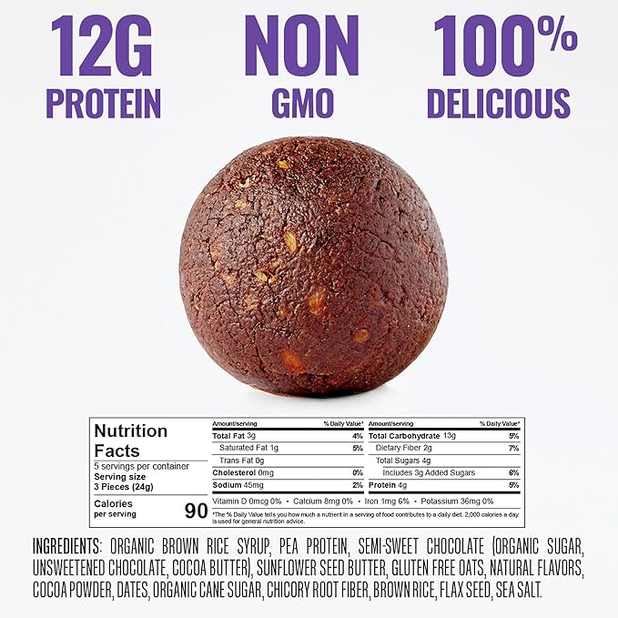 The Gluten Free Brothers Fudge Brownie Bites - Allergen Friendly, Nut Free & Gluten Free Brownie Snacks – Plant Based Vegan Brownie Balls - Non GMO Protein Packed Brownie Energy Balls, 4 oz (6 Count)