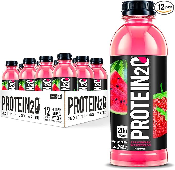 Protein2o 20g Whey Protein Isolate Infused Water Plus Electrolytes, Sugar Free Sports Drink, Ready To Drink, Gluten Free, Lactose Free, Strawberry Watermelon, 16.9 oz Bottle (12 Count)
