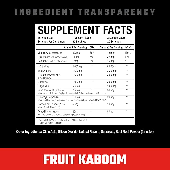 Axe & Sledge Supplements Hydraulic Stimulant-Free Pump Pre-Workout Powder, 40 Servings, (Pack of 1) (Fruit Kaboom)