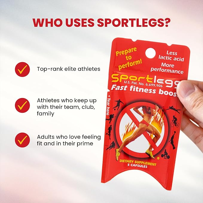 SPORTLEGS Fast Fitness Boost Pre Workout Lactic Acid Supplement, Sports Endurance Fuel - 5-Cap Packet, Trial Pack of 3