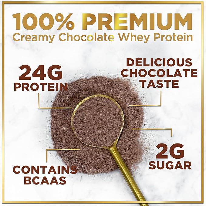 Whey Protein Powder, Rich Double Chocolate Whey Isolate with 24g Protein & BCAAs - Support Muscle Growth, Recovery & Fitness - Gluten Free, Fast Absorbing, Easy Digesting for Women & Men - 24 Servings