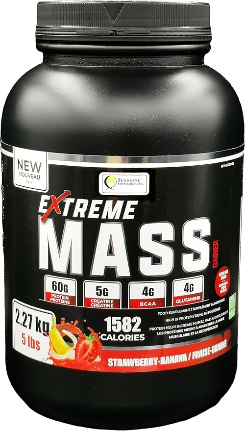 Extreme Mass Gainer Muscle Builder, 5 lbs (2.27 kg) Low Sugar high Calories for Intense Workouts