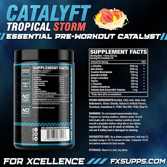 Catalyft Pre-Workout Powder Drink for Men & Women, Tropical Storm | Dietary Supplement Mix with Creatine, Caffeine & Beta-Alanine | for Energy Pump, Muscle Gain & Focus, 40 Servings (2 Pack)