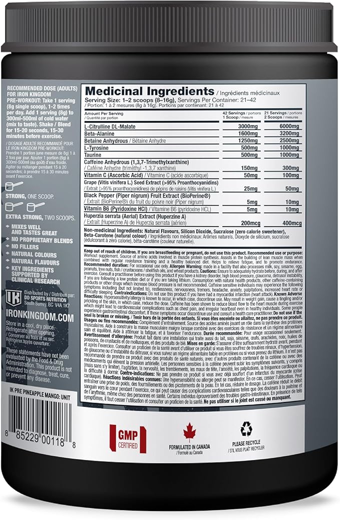 Iron Kingdom Pre Workout Powder for Men & Women Caffeine, Beta Alanine & Aminos for Intense Focus Endurance & Pump - Preworkout Energy Drink Powder, Natural Pineapple Mango - 42 Servings