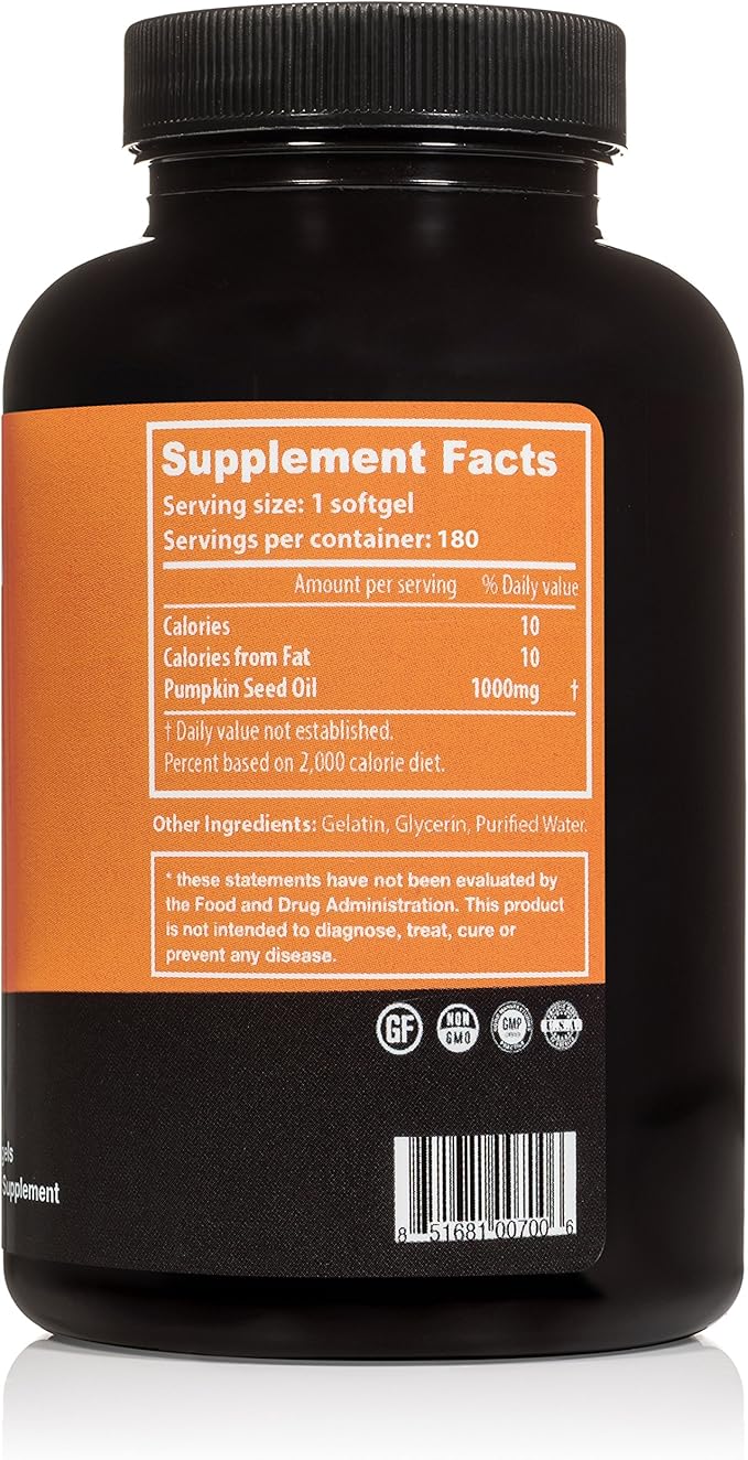 Pumpkin Seed Extract Capsules 1000mg - Non-GMO Premium Cold Pressed Prostate and Urinary Tract Support - Bladder Regulation and Control - Pumpkin Seed Oil Softgels Capsules Supplement - 180 Capsules