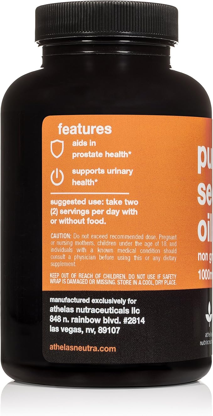 Pumpkin Seed Extract Capsules 1000mg - Non-GMO Premium Cold Pressed Prostate and Urinary Tract Support - Bladder Regulation and Control - Pumpkin Seed Oil Softgels Capsules Supplement - 180 Capsules