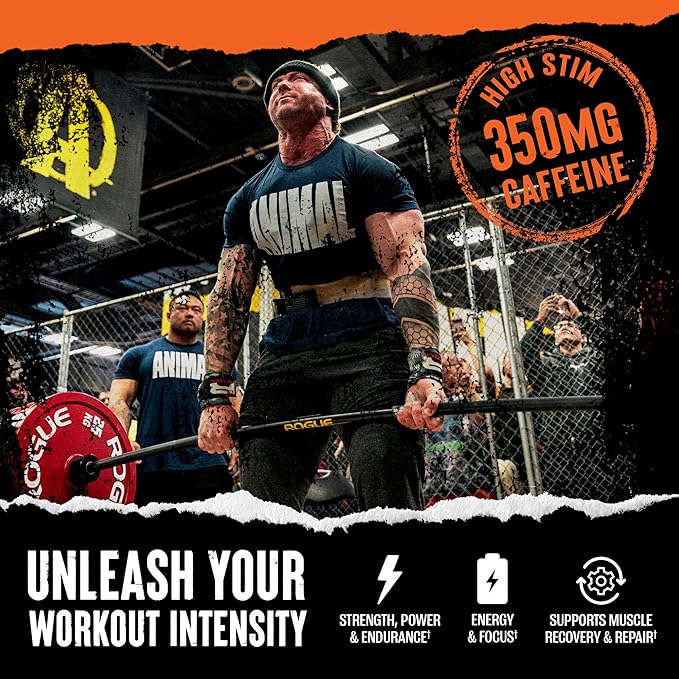 Animal Fury Pre Workout Powder - Energy and Focus Supplement with 5g BCAA, 350mg Caffeine Nitric Oxide Booster with Beta-Alanine, Preworkout for Men and Women, Green Apple Flavor, 20 Servings