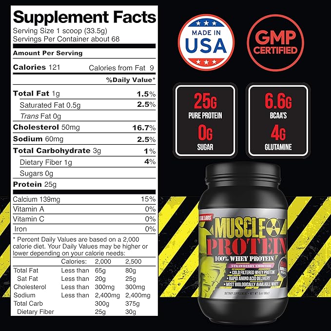 Whey Protein Powder [10 lbs/Pack of 1]– Strawberry Protein, Cold Filtered, 25g Pure Protein, 6.6g BCAAs/Serving (Packaging May Vary)