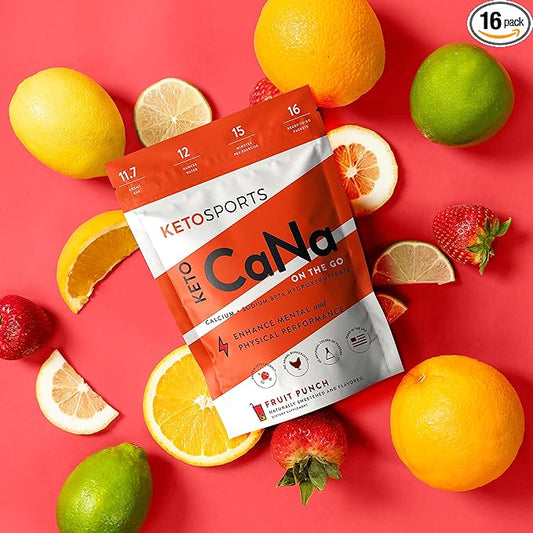 New KetoCaNa GO (Fruit Punch) Single Serve Dietary Ketone Supplement for Physical and Mental Performance, Keto and Paleo-Friendly, Naturally Sweetened and Flavored 16 Stick Packs